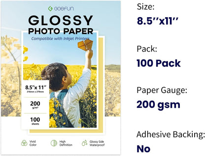 Glossy Photo Paper 8.5x11, Goefun 54LB Inkjet Printer Paper 100 Sheets