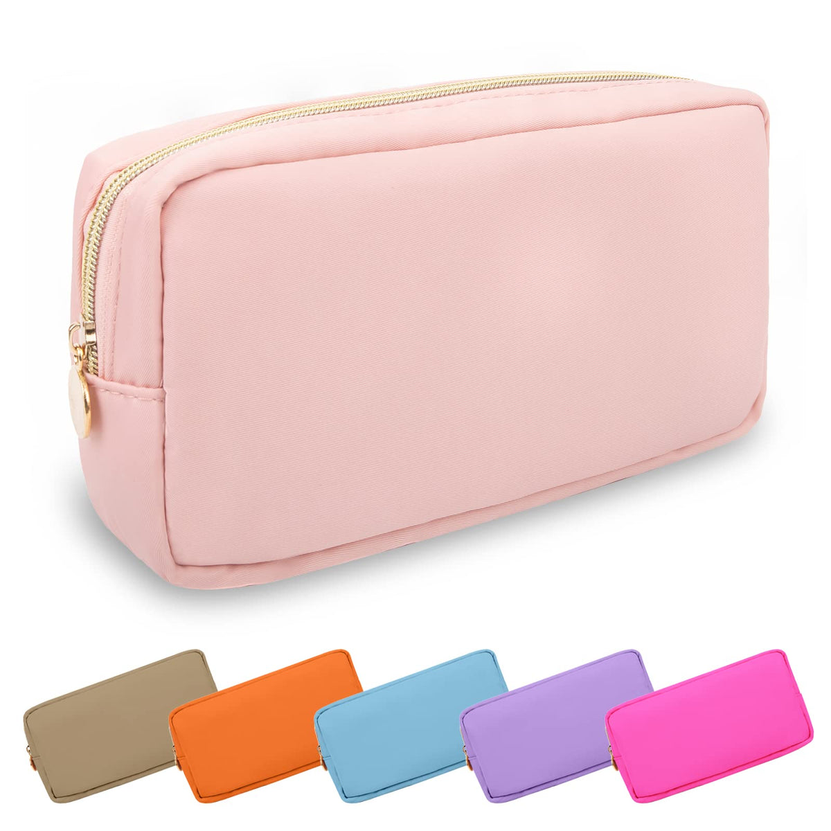 UIXIZQ Waterproof Small Pencil Case Makeup Bag for Purse,Cute Pencil Pouch Preppy Nylon Makeup Brush Holder with Zipper,Girls Portable Storage Case Small Pen Bag for Office(Slim-Black)