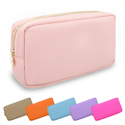 UIXIZQ Waterproof Small Pencil Case Makeup Bag for Purse,Cute Pencil Pouch Preppy Nylon Makeup Brush Holder with Zipper,Girls Portable Storage Case Small Pen Bag for Office(Slim-Black)