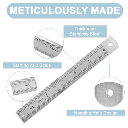 6 Pack Heavy Duty 6 INCH (15 CM) Steel Ruler Set