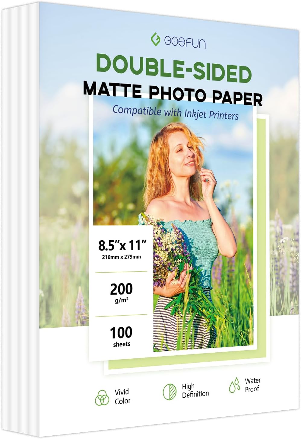 Double Sided Matte Photo Paper 8.5 x 11, Goefun 54LB Photo Paper 100 Sheets