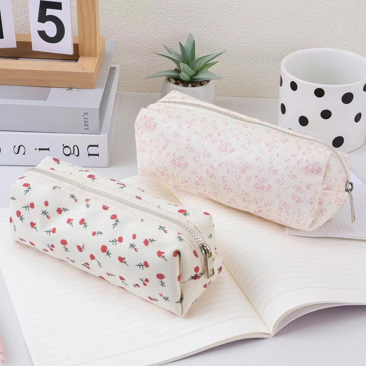 Cute Pencil Case Aesthetic Student Pencil Pouch Coin Pen Pouch Cosmetic Bag Office Stationery Organizer For Kids Teen School (Z-Pink flower)
