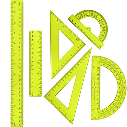 Tenare 6 Pcs Math Geometry Ruler Straight Protractor Triangle, Clear