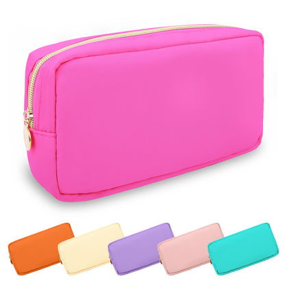 UIXIZQ Waterproof Small Pencil Case Makeup Bag for Purse,Cute Pencil Pouch Preppy Nylon Makeup Brush Holder with Zipper,Girls Portable Storage Case Small Pen Bag for Office(Slim-Black)