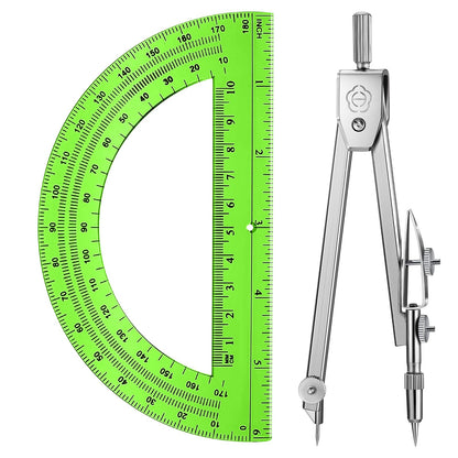 EBOOT Drawing Compass and 6 in Protractor Geometry Set, Clear