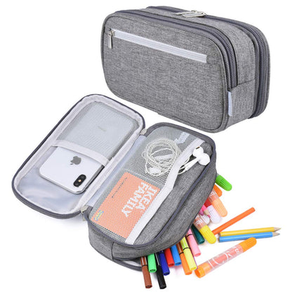 Large Capacity Pencil Case Big Storage Pencil Bag Pouch 3 Multifunctional Compartment Pen Marker Cases Holder Portable Office Stationery Organizer Supplies Makeup Bag, Black