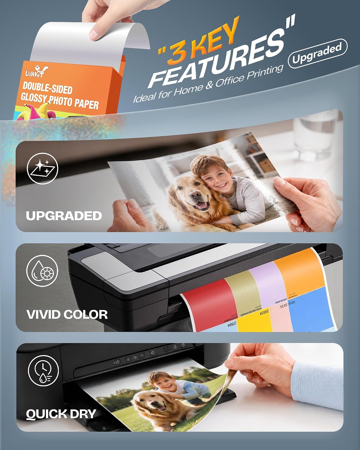 Uinkit Double-Sided Glossy Inkjet Photo Paper 8.5x11, 200 Sheets, 200gsm