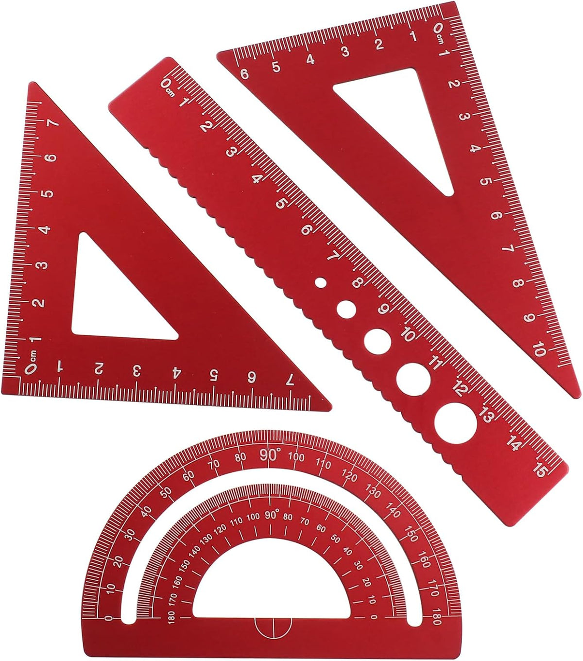 4 Pcs Triangular Ruler Set, Aluminum Alloy, Pink