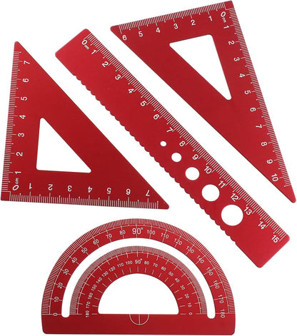 4 Pcs Triangular Ruler Set, Aluminum Alloy, Pink