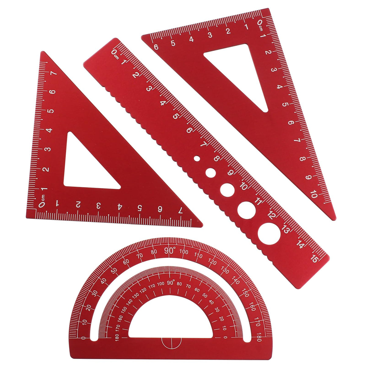 4 Pcs Triangular Ruler Set, Aluminum Alloy, Pink