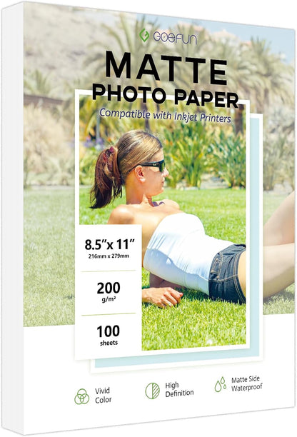 100 Sheets Matte Photo Paper 8.5x11, Goefun 54LB Inkjet Printer Paper