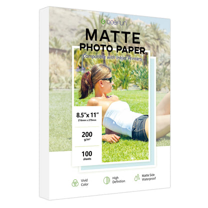 100 Sheets Matte Photo Paper 8.5x11, Goefun 54LB Inkjet Printer Paper