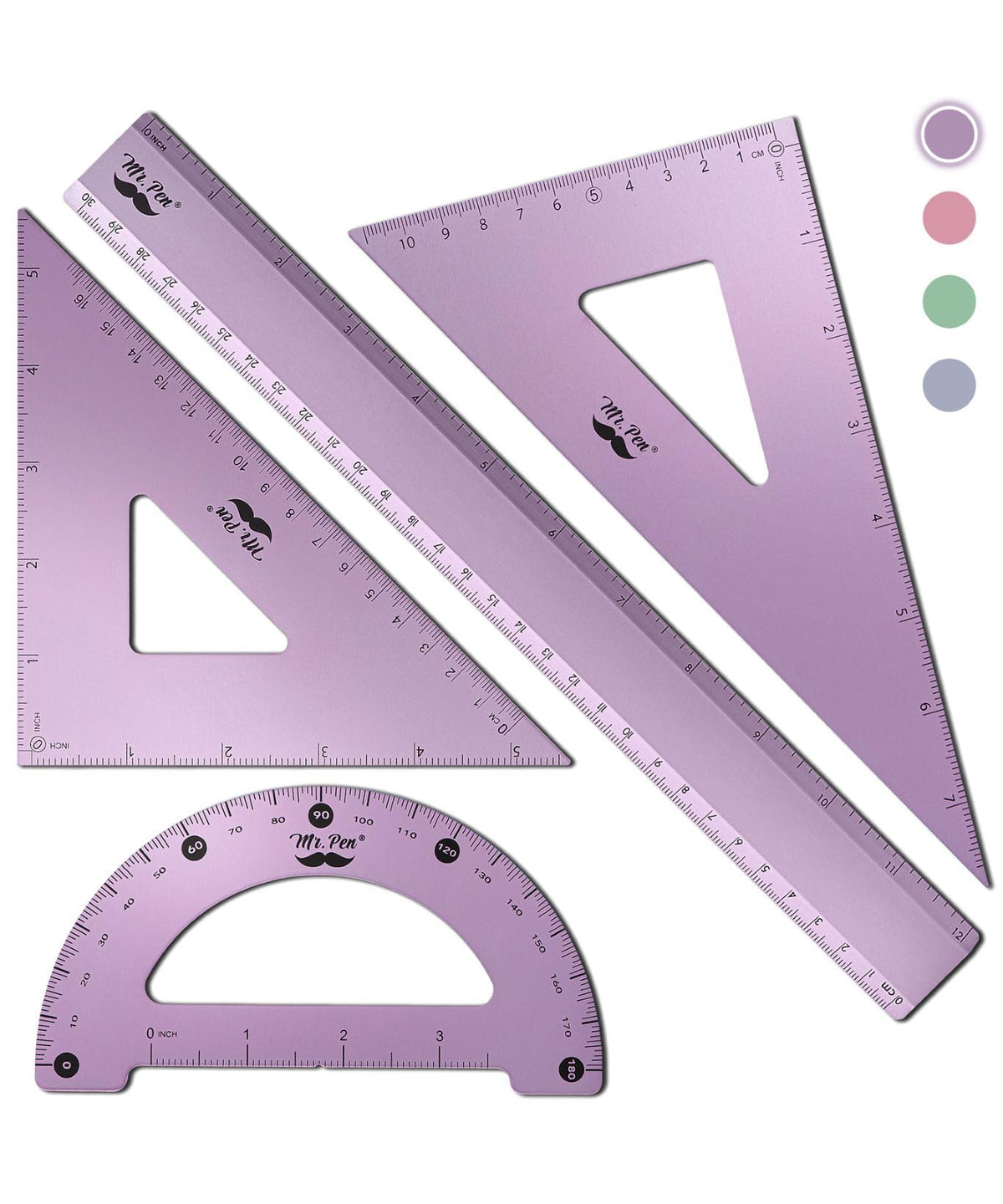 Mr. Pen- Metal Geometry Kit, 4 Pack, 45° & 30°/60° Set Squares