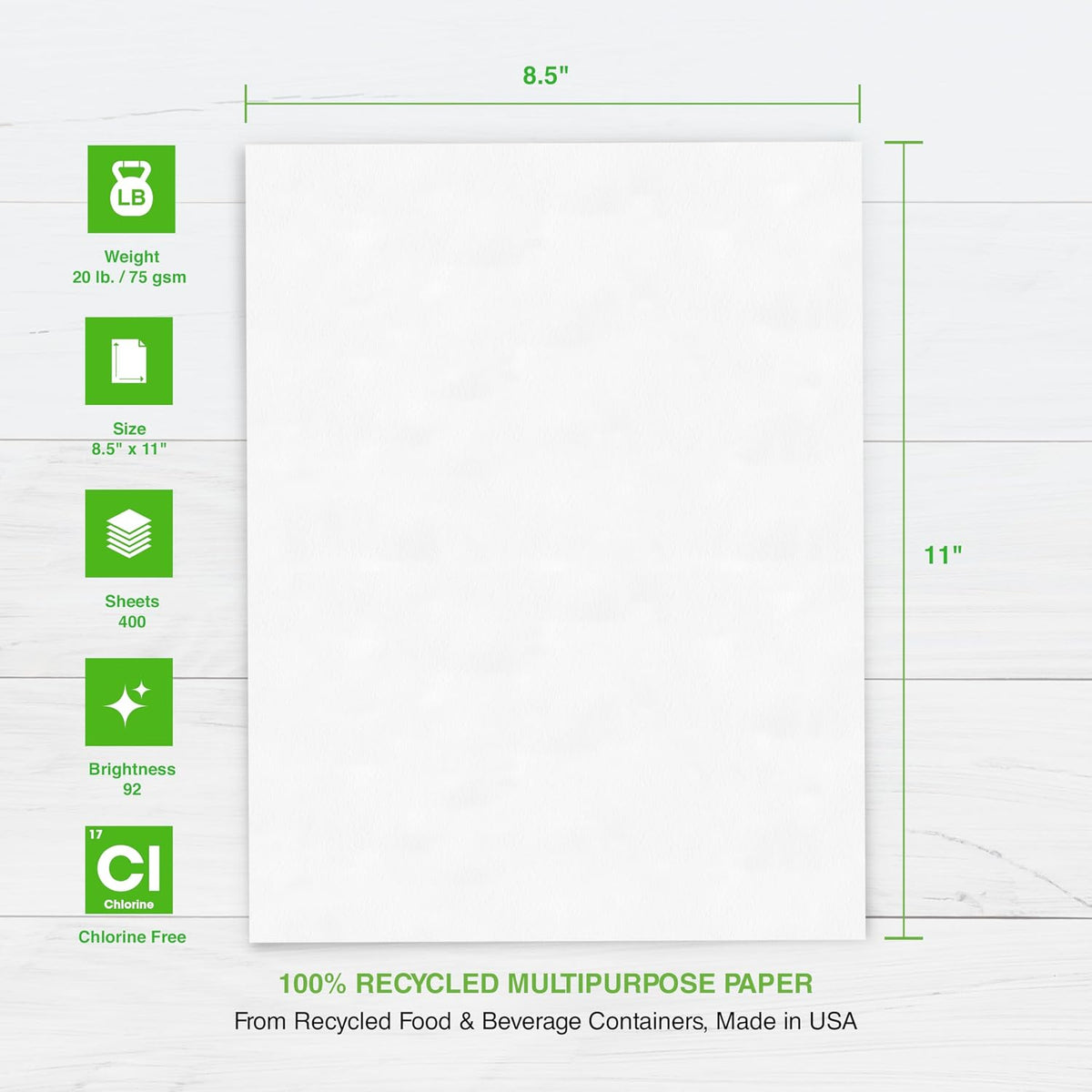 PrintWorks 100% Recycled Printer Paper 8.5" x 11" White - 20 lb Copy & Multipurpose Computer Paper - 6 Packs, 2400 Sheets - Made in the USA - 92 Bright - Printer & Copier Compatible (00018C)