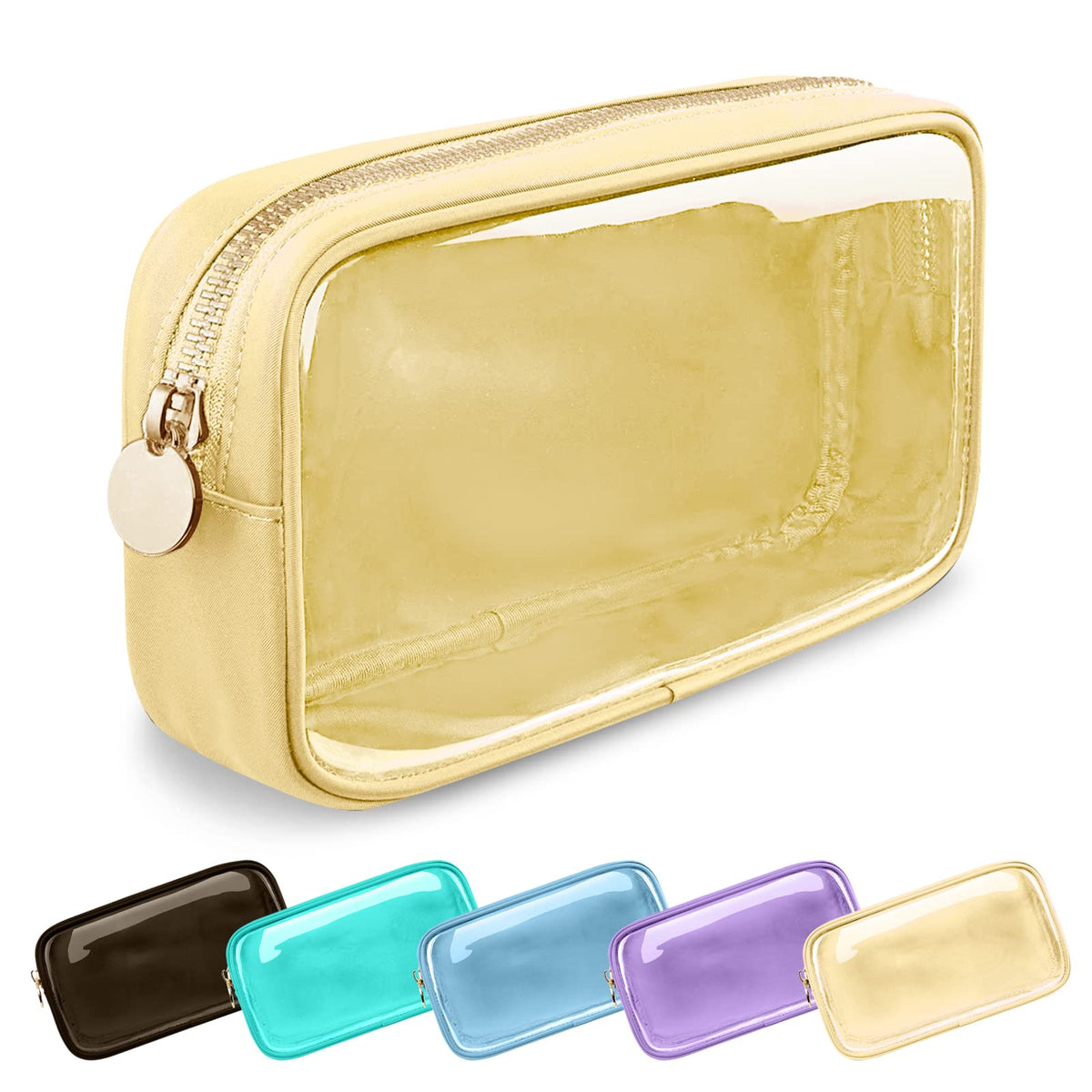 UIXIZQ Waterproof Small Pencil Case Makeup Bag for Purse,Cute Pencil Pouch Preppy Nylon Makeup Brush Holder with Zipper,Girls Portable Storage Case Small Pen Bag for Office(Slim-Black)