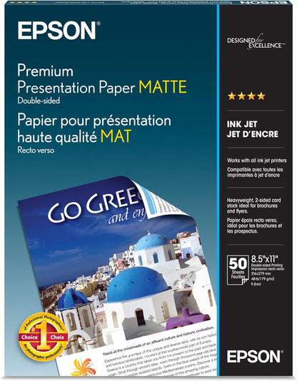 Epson Premium Presentation Paper Matte DoubleSided 8.5x11 50 sheets S041568