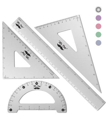Mr. Pen- Metal Geometry Kit, 4 Pack, 45° & 30°/60° Set Squares