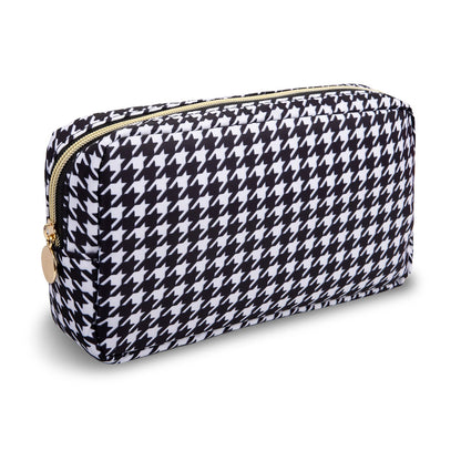 UIXIZQ Waterproof Small Pencil Case Makeup Bag for Purse,Cute Pencil Pouch Preppy Nylon Makeup Brush Holder with Zipper,Girls Portable Storage Case Small Pen Bag for Office(Slim-Black)