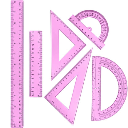 Tenare 6 Pcs Math Geometry Ruler Straight Protractor Triangle, Clear