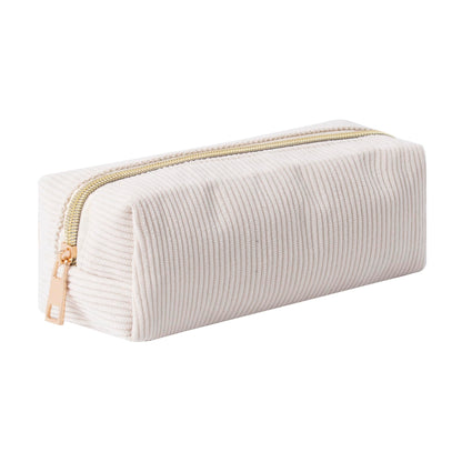 Corduroy Pencil Case with Metal Zipper Aesthetic Pen Pouch Large Capacity Makeup Bag Cosmetic Organizer Stationery Storage Bag for School Office Travel Cute Pencil Box (White)