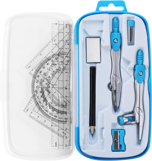 Unjoo Math Geometry Set 10 Pcs, Compass and Protractor for Students(Blue)