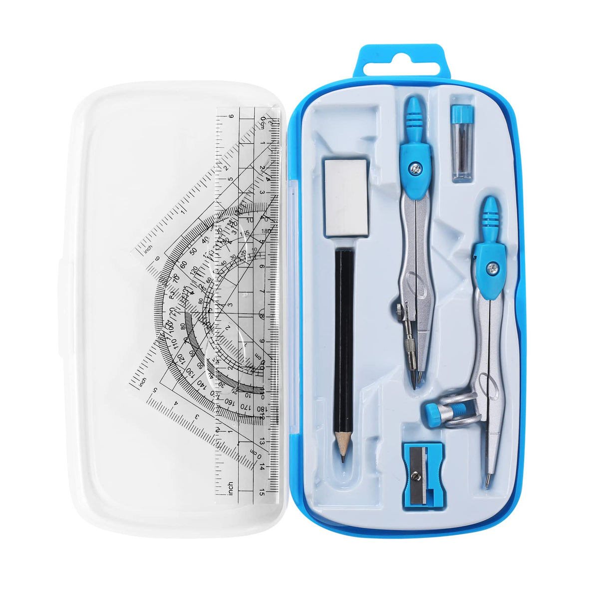Unjoo Math Geometry Kit Sets 10 Piece Student Supplies, Compass Set, Black