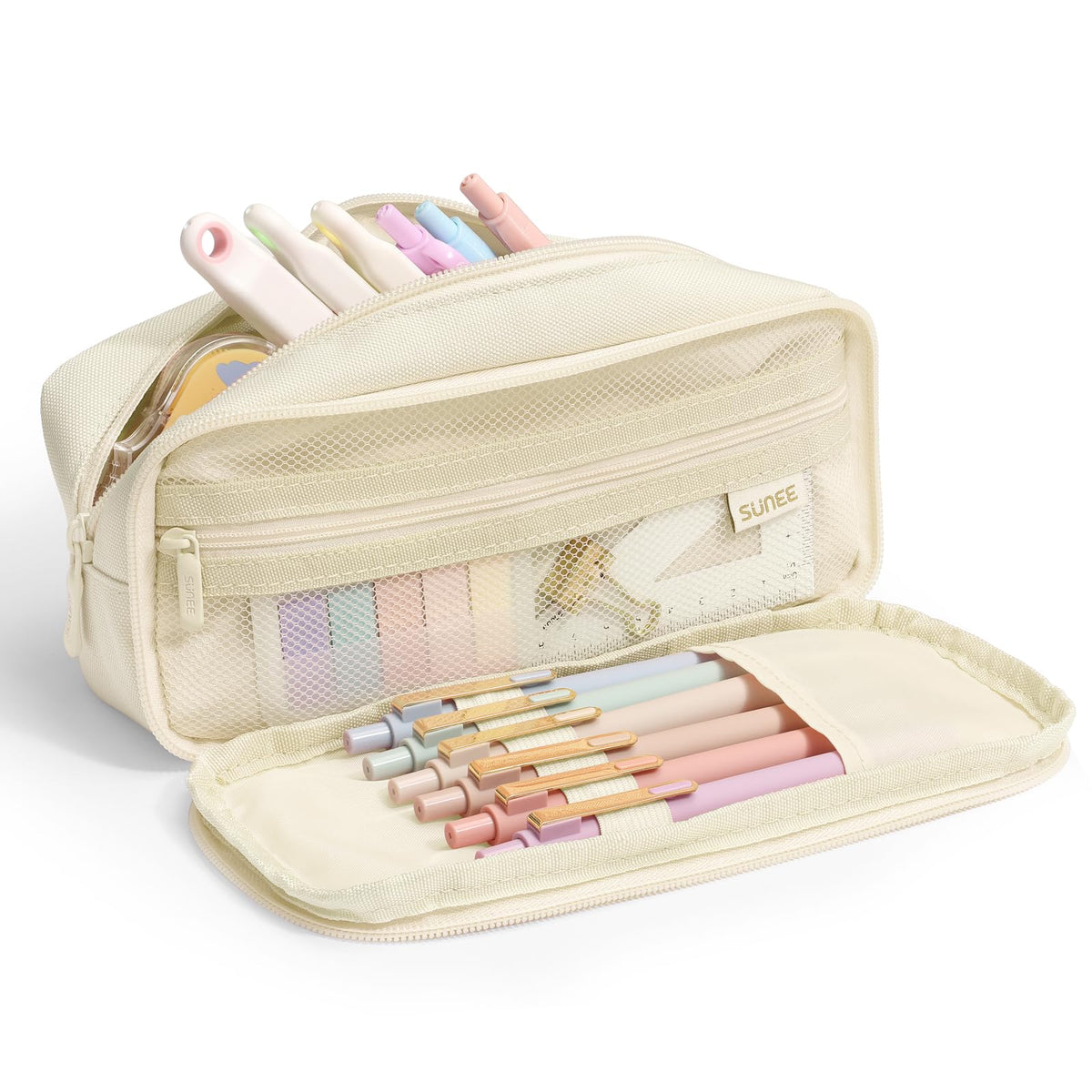 SUNEE Pencil Case, Large Capacity Pencil Pouch, Aesthetic Big Pen Bag 900D Oxford Pen Box for Office Stationery Organizer School Supplies Multifunctional for Teen Boys Girls Women Men, Pink