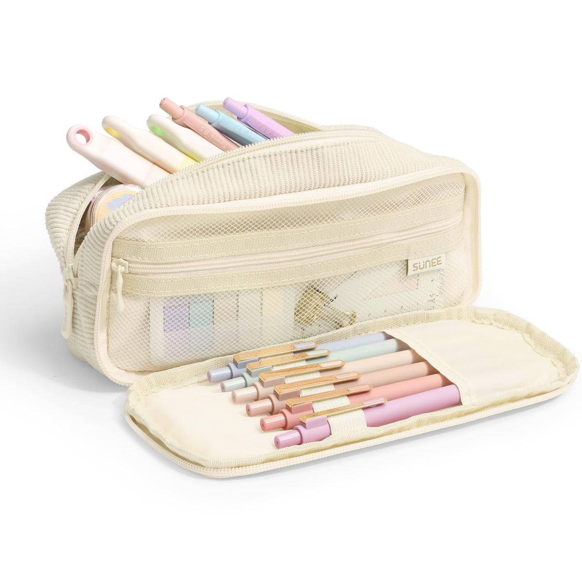 SUNEE Pencil Case, Large Capacity Pencil Pouch, Aesthetic Big Pen Bag 900D Oxford Pen Box for Office Stationery Organizer School Supplies Multifunctional for Teen Boys Girls Women Men, Pink