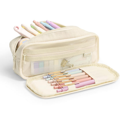 SUNEE Pencil Case, Large Capacity Pencil Pouch, Extra Big Pencil Bag with 6 Compartments, Durable Canvas Pencil Box for Office Stationery Organizer, Back to School Supplies for Teen Boys Girls, Black