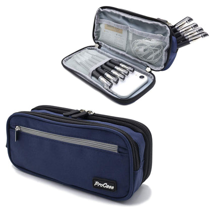 ProCase Pencil Case Pen Bag, Two Layers Big Capacity Pencil Pouch Pen Organizer Durable Stationery Holder for Marker Organization School Supplies Office Storage Desk Organizing