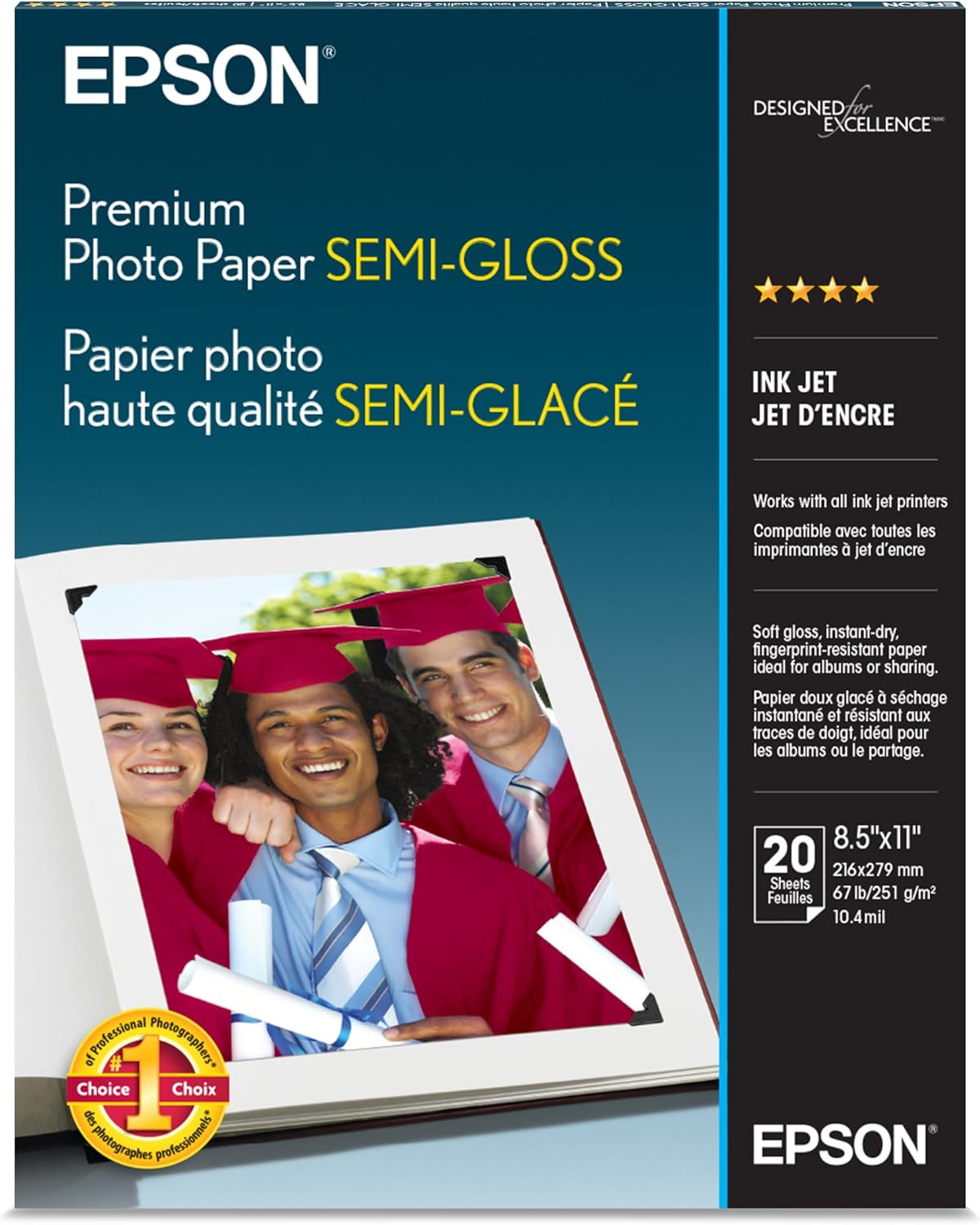 Epson Premium Photo Paper Semi-Gloss Letter Size 8.5x11 20 sheets S041331