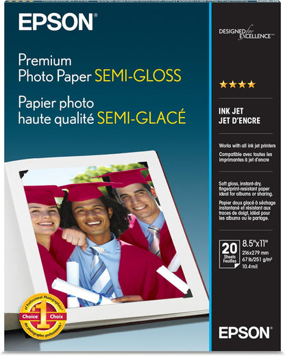 Epson Premium Photo Paper Semi-Gloss Letter Size 8.5x11 20 sheets S041331