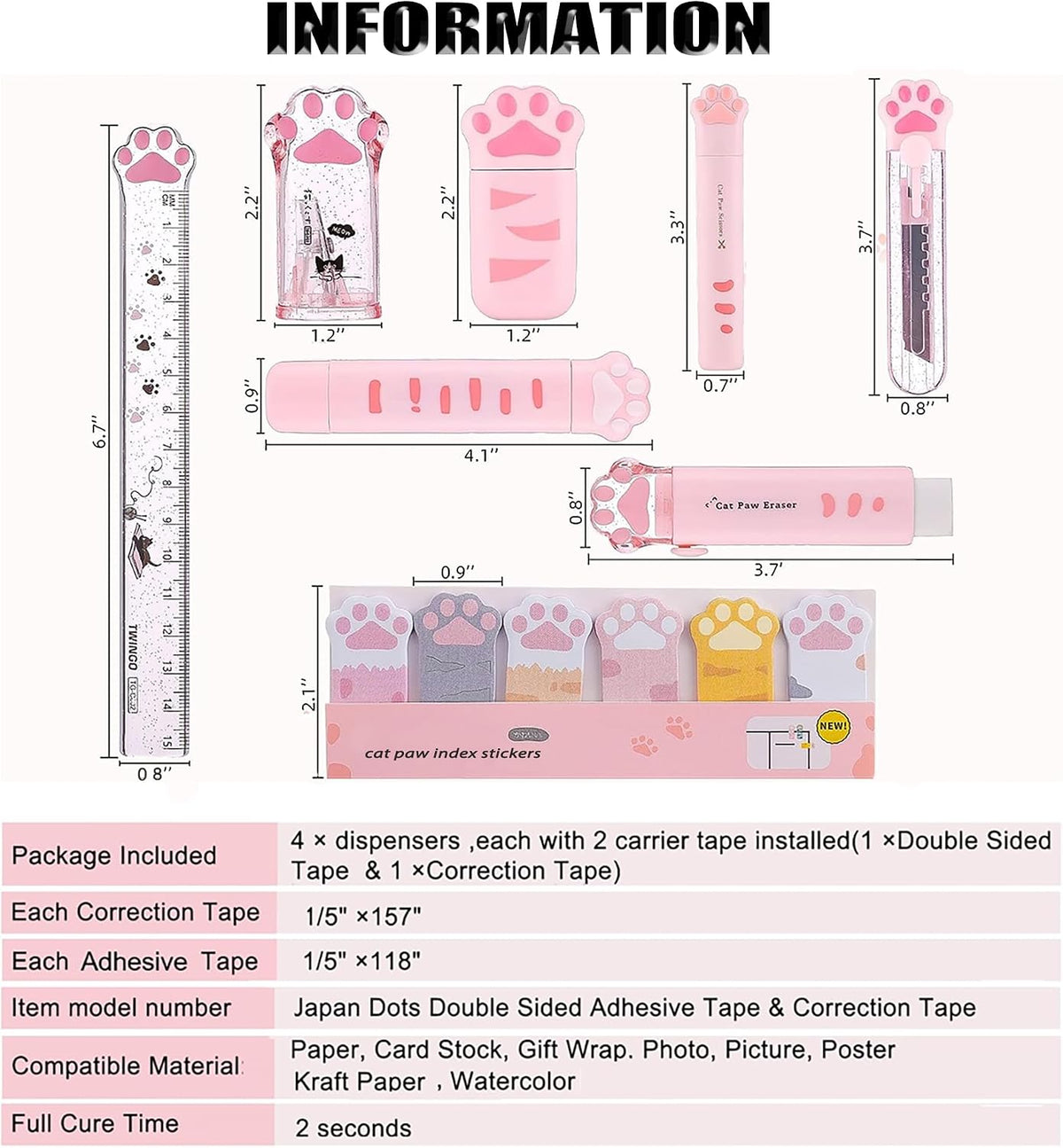 9Pcs Cute School Supplies, Cute Stationery,Includs Pencil Sharpener