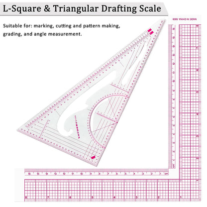 Fashion Clear Metric Sewing Ruler Set,French Curve Pattern Rulers for Beginners, Tailors, Designers, Quilting, Embroidery, Cross Stitch, Crochet, Knitting 9pcs (9-Piece Set)