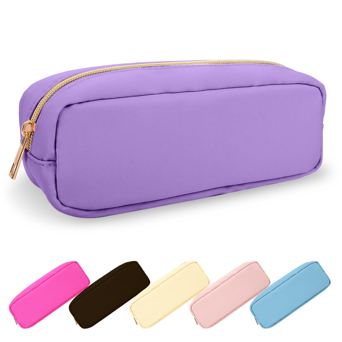 UIXIZQ Waterproof Small Pencil Case Makeup Bag for Purse,Cute Pencil Pouch Preppy Nylon Makeup Brush Holder with Zipper,Girls Portable Storage Case Small Pen Bag for Office(Slim-Black)