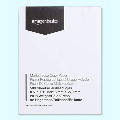 Amazon Basics Multipurpose Copy Printer Paper, 20 lb, 8.5 x 11 Inches, 5 Reams (2,500 Sheets), 92 Bright White