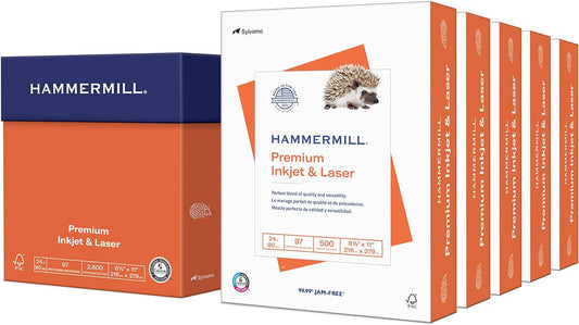 Hammermill Printer Paper, Premium Inkjet & Laser Paper 24 Lb, 8.5 x 11-5 Ream (2,500 Sheets) - 97 Bright, Made in the USA, 166140C