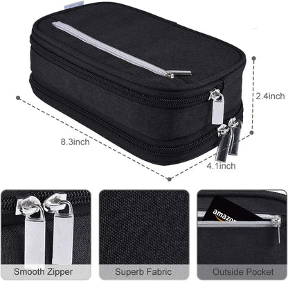 Large Capacity Pencil Case Big Storage Pencil Bag Pouch 3 Multifunctional Compartment Pen Marker Cases Holder Portable Office Stationery Organizer Supplies Makeup Bag, Black