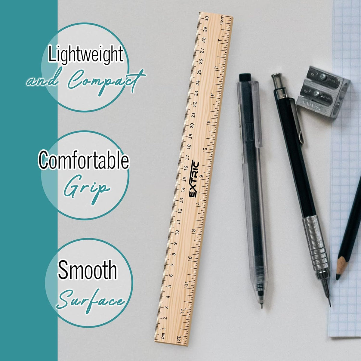 EXTRIC Rulers 12 Inch Bulk for Classroom 25 PK Wooden Ruler for Kids