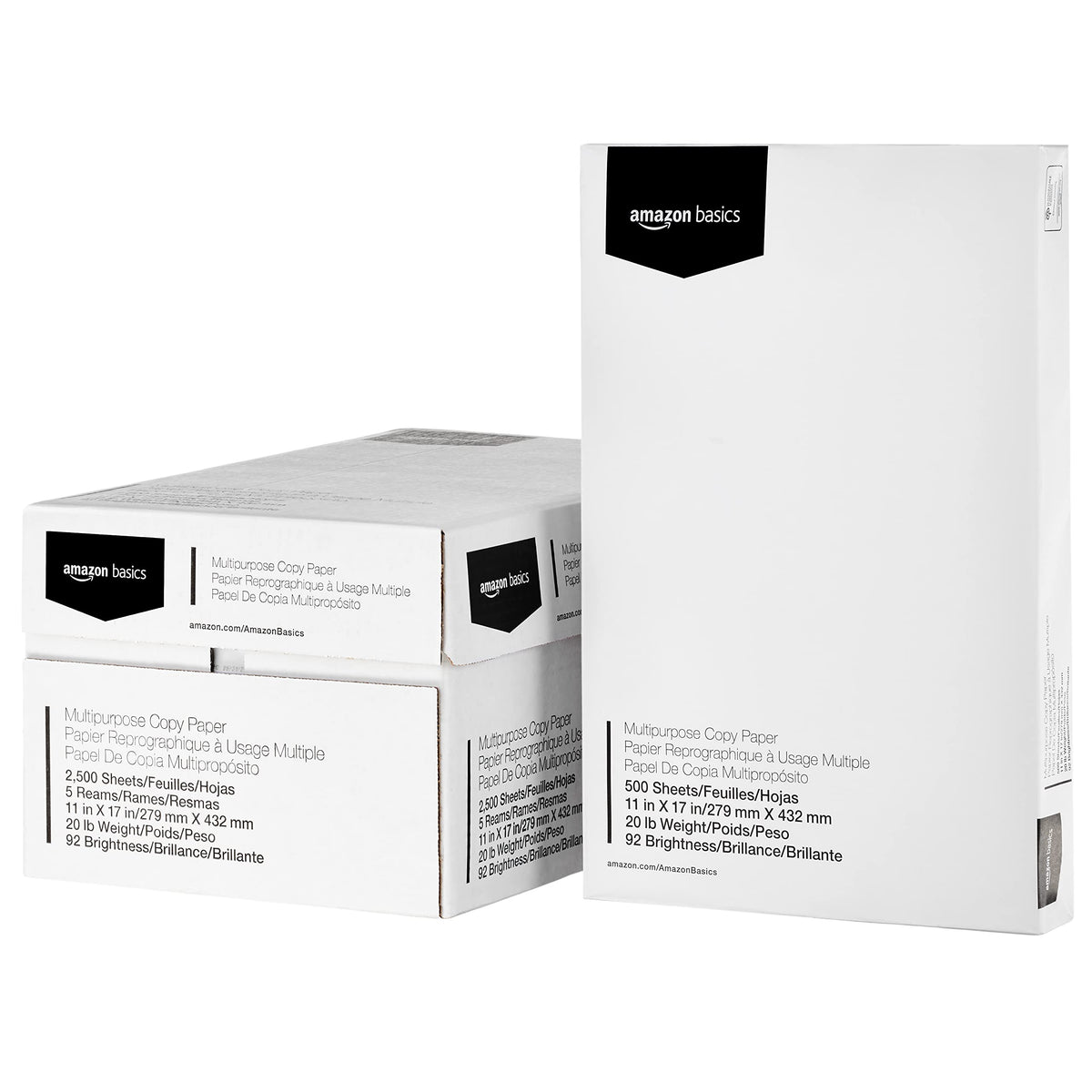 Amazon Basics Multipurpose Copy Printer Paper, 20 lb, 8.5 x 11 Inches, 5 Reams (2,500 Sheets), 92 Bright White