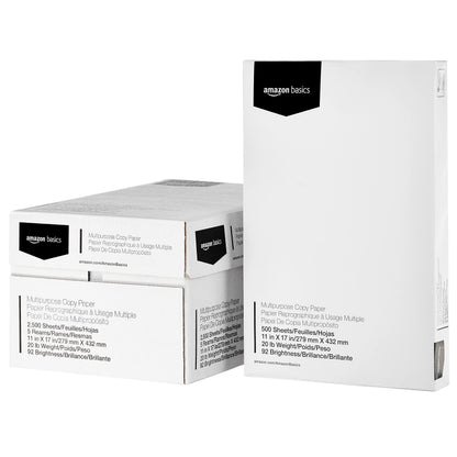 Amazon Basics Multipurpose Copy Printer Paper, 20 lb, 8.5 x 11 Inches, 5 Reams (2,500 Sheets), 92 Bright White