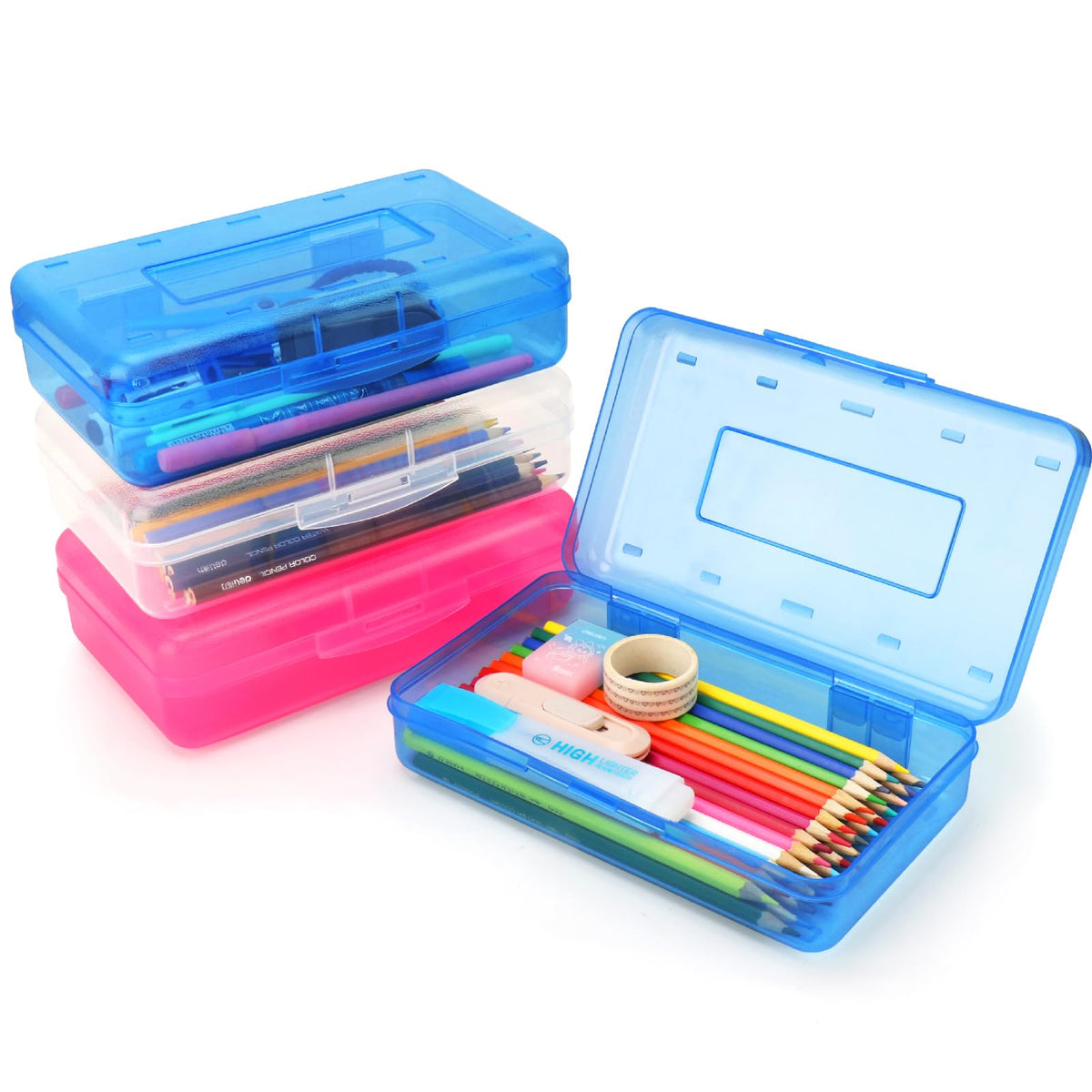 Plastic Hard Clear Color Pencil box Case for Girl Boy kids