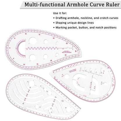 Fashion Clear Metric Sewing Ruler Set,French Curve Pattern Rulers for Beginners, Tailors, Designers, Quilting, Embroidery, Cross Stitch, Crochet, Knitting 9pcs (9-Piece Set)