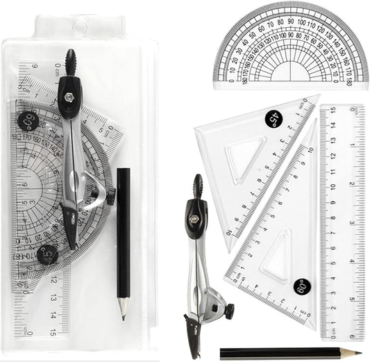 Protractor and Compass Set with Rulers,Compass Geometry Drawing Tool Set