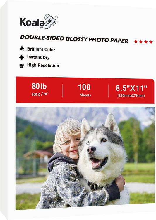 Koala Double sided Thick Glossy Photo Paper 8.5x11 Inch 80LB 100 Sheets