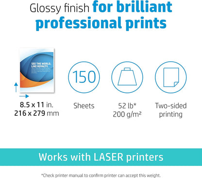 HP Professional Business Paper, Glossy, 8.5x11 in, 52 lb, 150 sheets, works with laser printers (4WN10A)