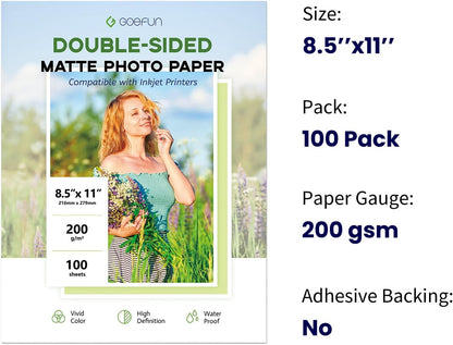 Double Sided Matte Photo Paper 8.5 x 11, Goefun 54LB Photo Paper 100 Sheets