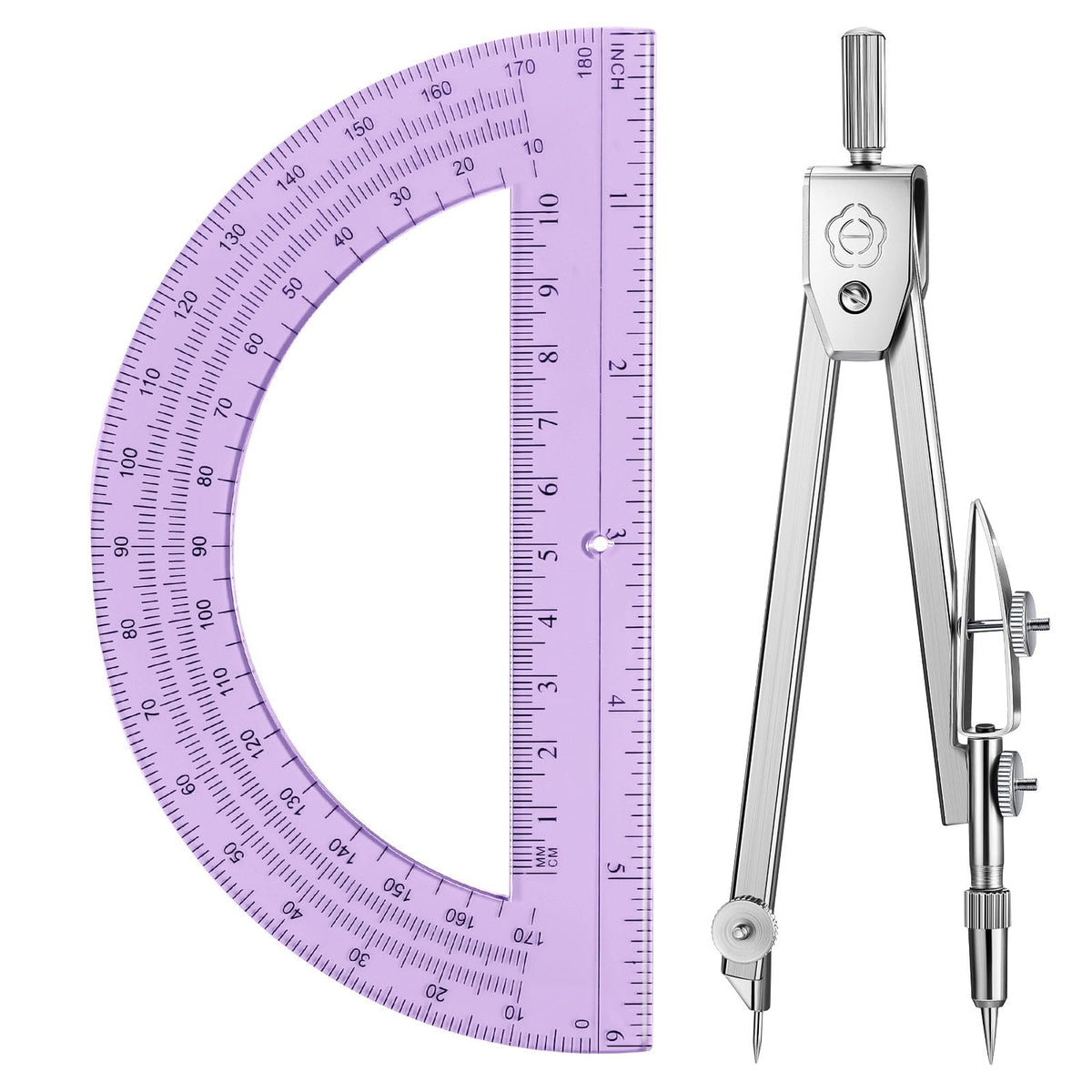 EBOOT Drawing Compass and 6 in Protractor Geometry Set, Clear