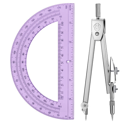 EBOOT Drawing Compass and 6 in Protractor Geometry Set, Clear