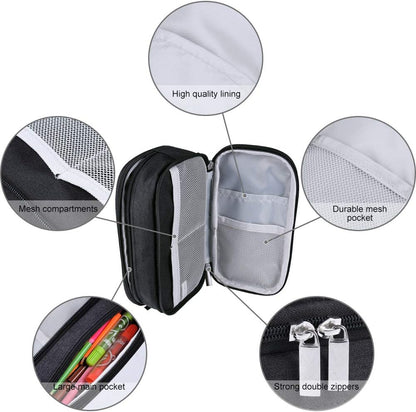 Large Capacity Pencil Case Big Storage Pencil Bag Pouch 3 Multifunctional Compartment Pen Marker Cases Holder Portable Office Stationery Organizer Supplies Makeup Bag, Black